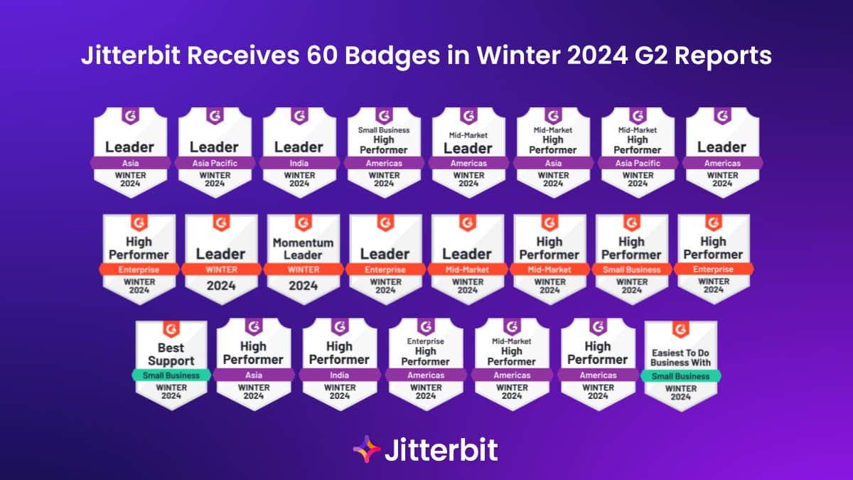Jitterbit Receives 60 Badges in Winter 2024 G2 Reports