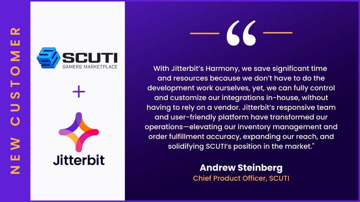 Game Commerce Trailblazer SCUTI usa Jitterbit para expandir integrações de parceiros de marca