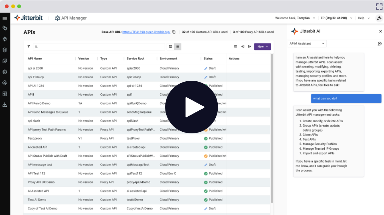 Jitterbit APIM AI Assistant product tour