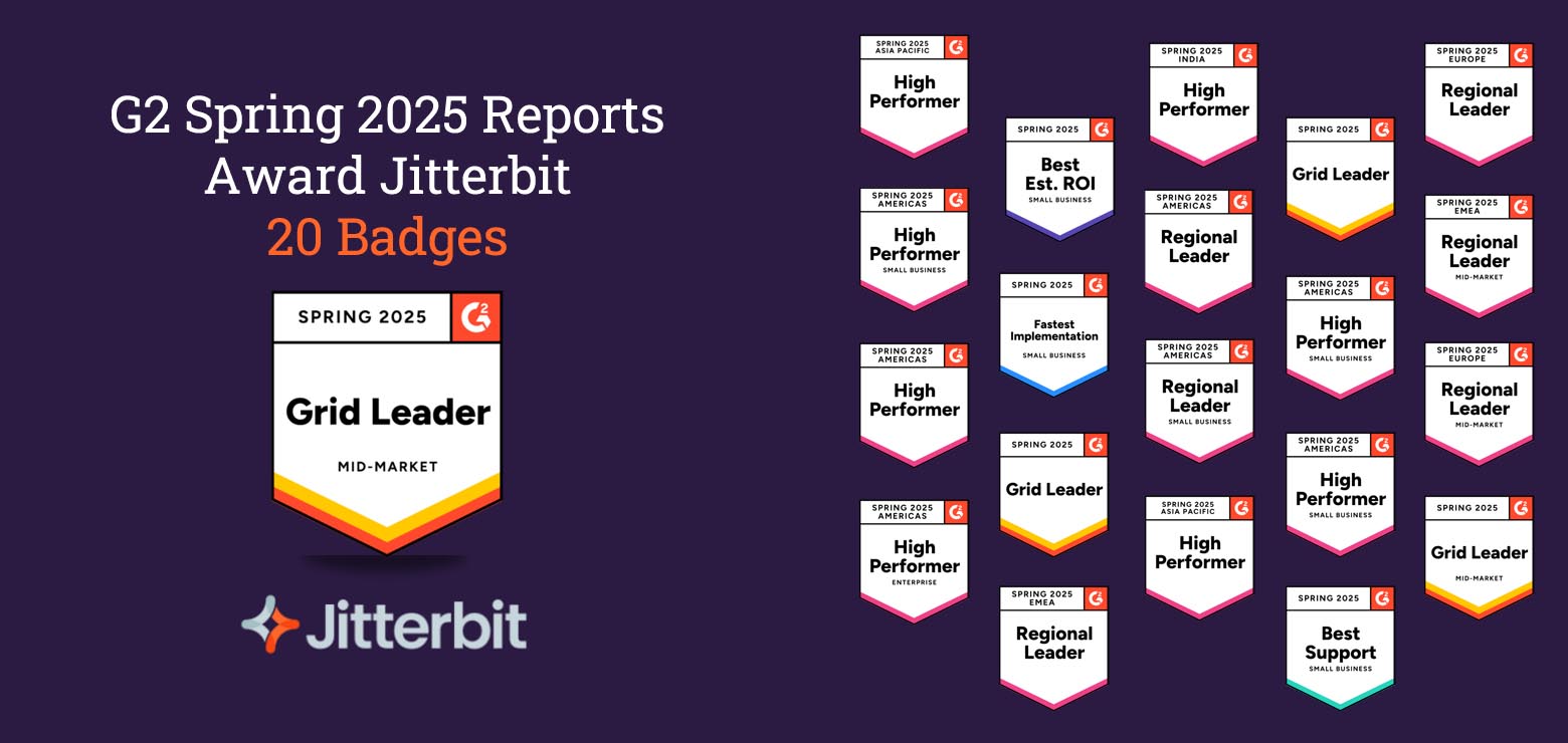 Jitterbit Earns 20 G2 Spring 2025 Badges for Leadership in Enterprise Automation, Integration and App Development